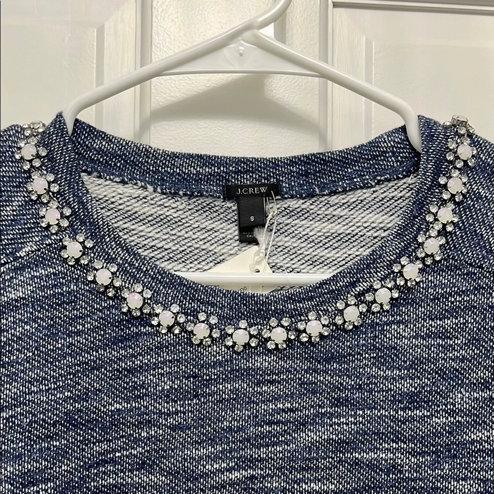 NWT J. Crew Blue and White Heathered Knit Sweater with Embellishments - Sz Small